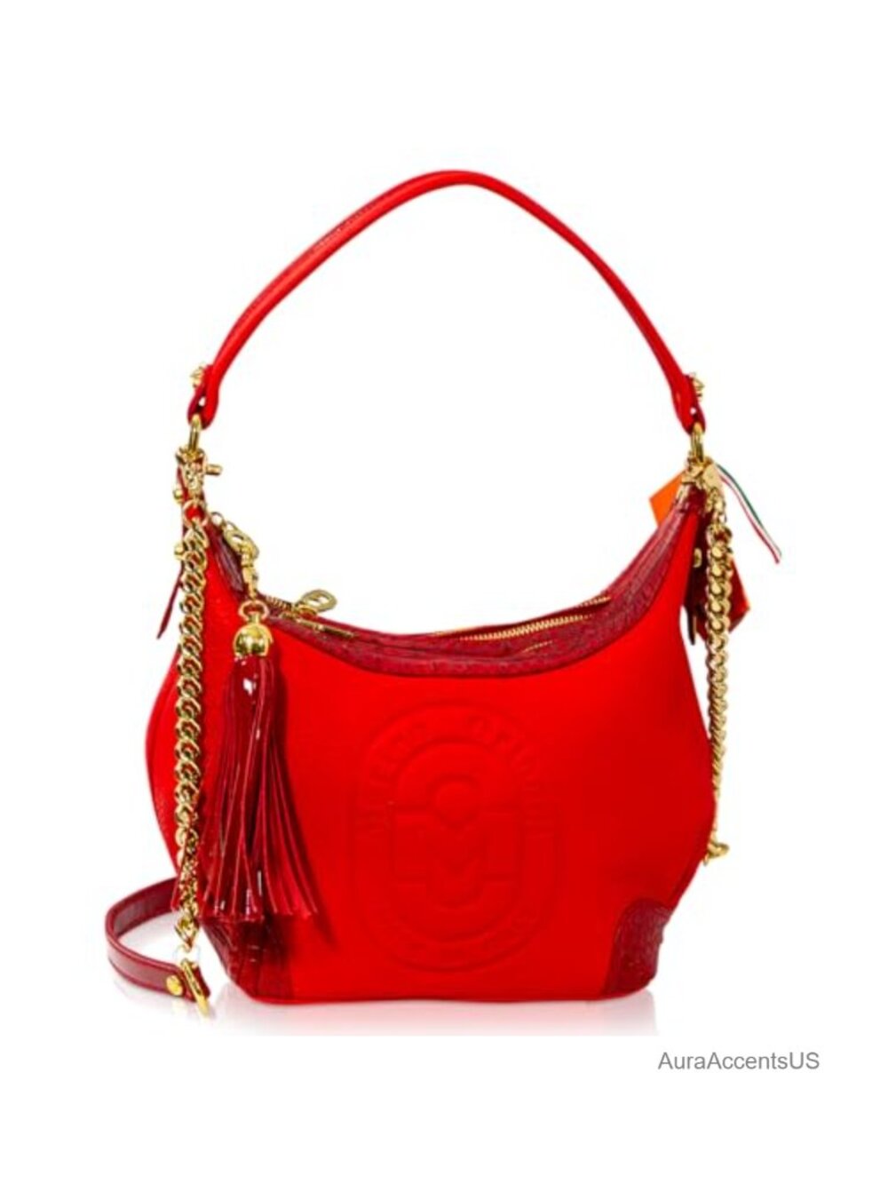 Italian Leather Top Handle Satchel Crossbody Chain Strap Purse